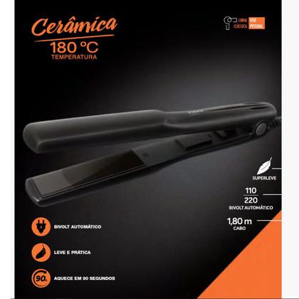 Imagem de Prancha de Cabelo Taiff Clássica Cerâmica Preta 110V/220V Bivolt 180Cº
