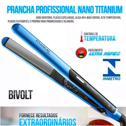 Imagem de Prancha De Cabelos Alisadora Britania Titanium 220ºc Chapinha Progressiva Salão Blue Bivolt