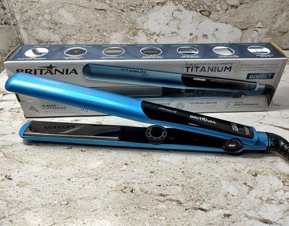 Imagem de Prancha De Cabelos Alisadora Britania Titanium 220ºc Chapinha Progressiva Salão Blue Bivolt