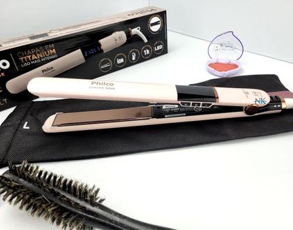 Imagem de Prancha De Cabelos Philco Titanium 450ºf Ions Tourmaline Digital Progressiva Rose PS45 Bivolt Escova 2 em 1HQ