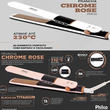 Imagem de Prancha De Cabelos Philco Titanium 450ºf Ions Tourmaline Digital Progressiva Rose PS45 Bivolt Escova Secadora Alisadora 4 em 1