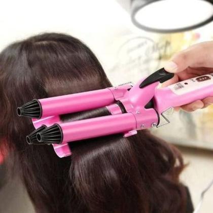 Imagem de Prancha Modelador Cabelo Ondulado Cacheado Tri-Ondas Rosa