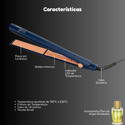 Imagem de Prancha Profissional Bivolt Gloss Blue Led Cabelo Brilhante