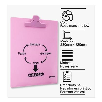 Imagem de Prancheta personalizada A4 frase motivacional sucesso Rosa