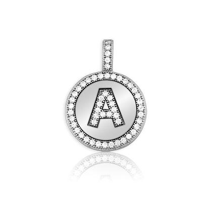 Prata esterlina micro pave círculo um pingente com corrente - Classic Imagem de Prata esterlina micro pave círculo um pingente com corrente