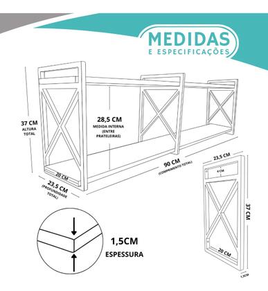 Imagem de Prateleira 90x20cm de Parede Nicho Multiuso Madeira de Qualidade e Suporte Resistente