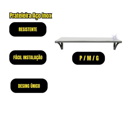Imagem de Prateleira Aço Inox Parede Decoração 57x21