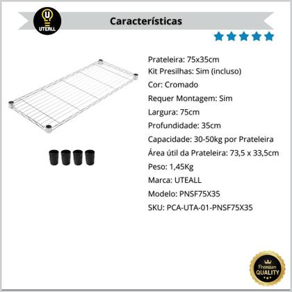 Imagem de Prateleira Avulsa  L757W355H1500MM  Uteall