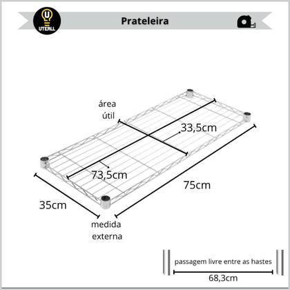 Imagem de Prateleira Avulsa  L757W355H1500MM  Uteall