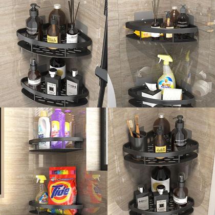 Imagem de Prateleira Canto Banheiro Triangular Preta Fosco Organizador Multiuso Kit 2 unid