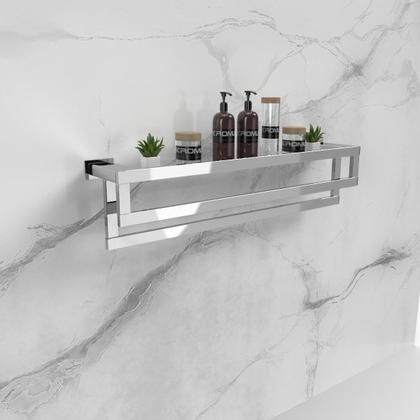 Imagem de Prateleira com Toalheiro Duplo 50 Cm Inox - Kromus RT0332-50