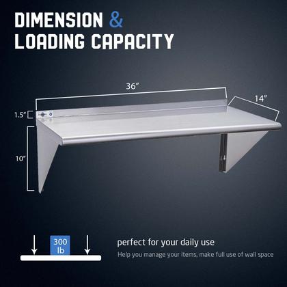 Imagem de Prateleira de aço inoxidável Profeeshaw NSF 36x90cm Capacidade de 136kg