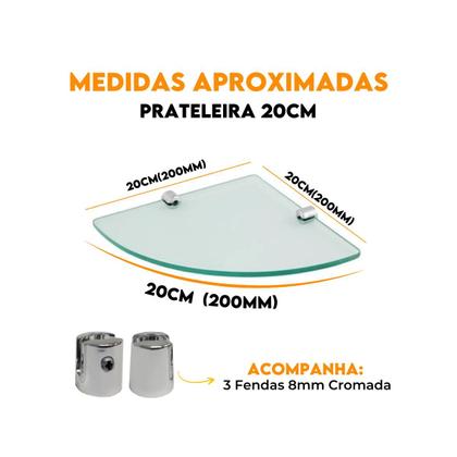 Imagem de Prateleira De Canto Vidro 20x20cm Com Suporte Fenda Cromado  Incolor