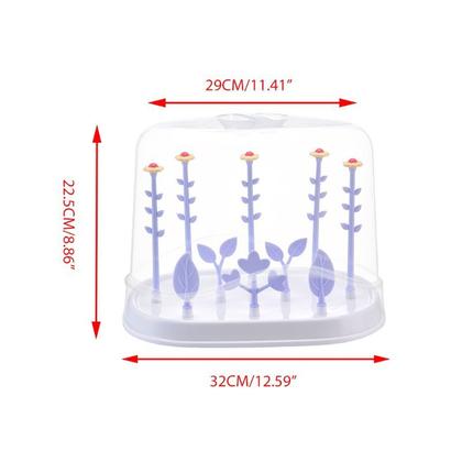 Imagem de Prateleira de drenagem da caixa de armazenamento do porta-garrafas de bebê multifuncional tipo flor com cobertura de pó crianças garrafas secando racks Rack de secagem (roxo)
