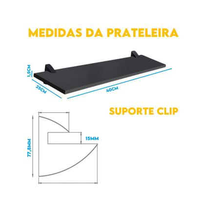 Imagem de Prateleira De Parede 60x25 Madeira Com Suporte Clip 20Kg
