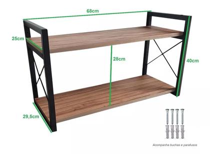 Imagem de Prateleira De Parede Dupla Com Cabideiro Multiuso Lavanderia Cozinha Sala 2 Nichos Estilo Industrial