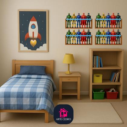 Imagem de Prateleira de Parede para Coleção de Bonecos  Marvel, Barbie, SuperHeróis  Estante Geek Decorativa e Organizadora para Quarto Nerd Menino MDF 55cm