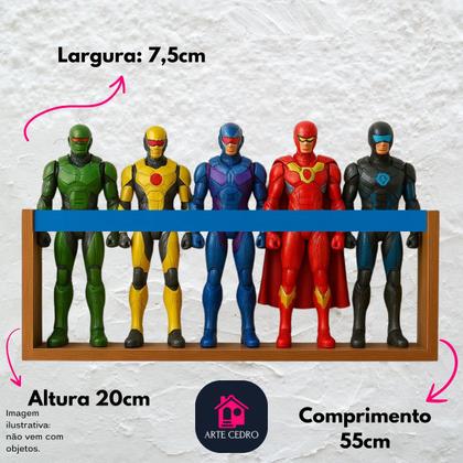Imagem de Prateleira de Parede para Coleção de Bonecos  Marvel, Barbie, SuperHeróis  Estante Geek Decorativa e Organizadora para Quarto Nerd Menino MDF 55cm