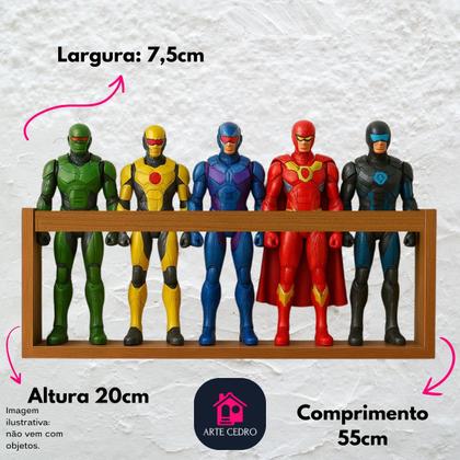 Imagem de Prateleira de Parede para Coleção de Bonecos  Marvel, Barbie, SuperHeróis  Estante Geek Decorativa e Organizadora para Quarto Nerd Menino MDF 55cm