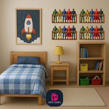 Imagem de Prateleira de Parede para Coleção de Bonecos  Marvel, Barbie, SuperHeróis  Estante Geek Decorativa e Organizadora para Quarto Nerd Menino MDF 55cm