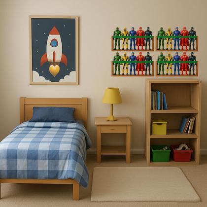 Imagem de Prateleira de Parede para Coleção de Bonecos  Marvel, Barbie, SuperHeróis  Estante Geek Decorativa e Organizadora para Quarto Nerd Menino MDF 55cm