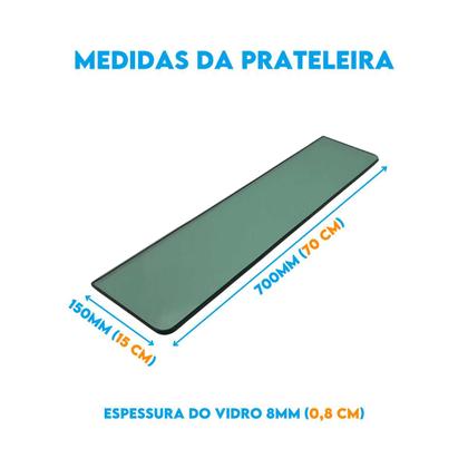 Imagem de Prateleira De Vidro 8mm Borda Arredondada 70x15cm com Suporte