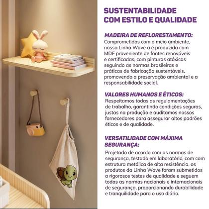 Imagem de Prateleira Decorativa 60cm com 2 Cabideiros Ponto Wave Casatema MadeiraOriginals Marrom