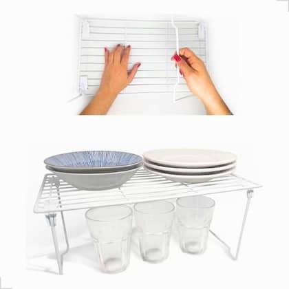 Imagem de Prateleira Empilhável Dobrável Organizador Para Cozinha Banheiro e Armário