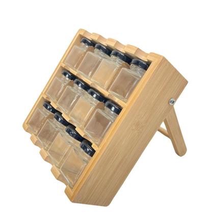 Imagem de Prateleira Especiairias Porta Condimento Tempero Bambu Articulável C/ 12 Potes Vidro Cozinha - Y888