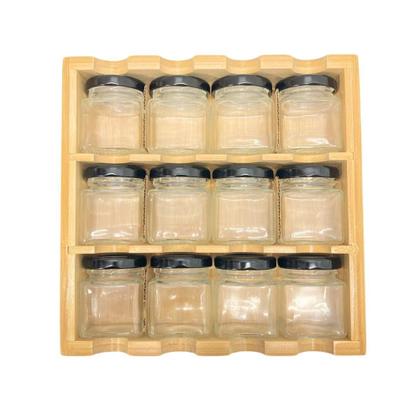 Imagem de Prateleira Especiairias Porta Condimento Tempero Bambu Articulável C/ 12 Potes Vidro Cozinha - Y888