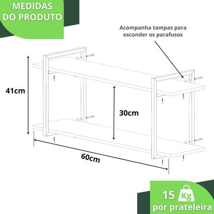 Imagem de Prateleira Estilo Industrial Para Quarto Parede Gnd Bb 60Cm