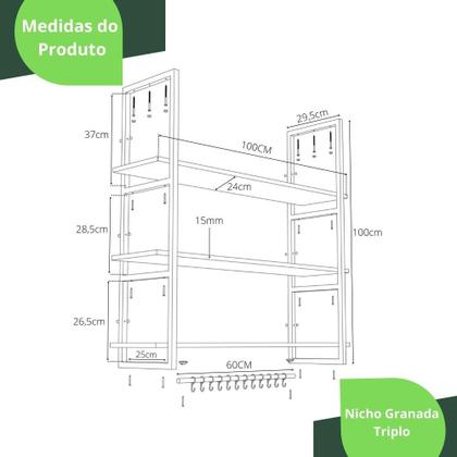 Imagem de Prateleira Estilo Industrial Suspensa Teto Cozinha 1mt P.B