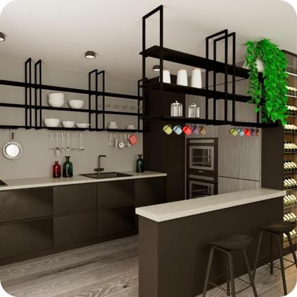 Imagem de Prateleira Estilo Industrial Suspensa Teto Cozinha 80cm P.P