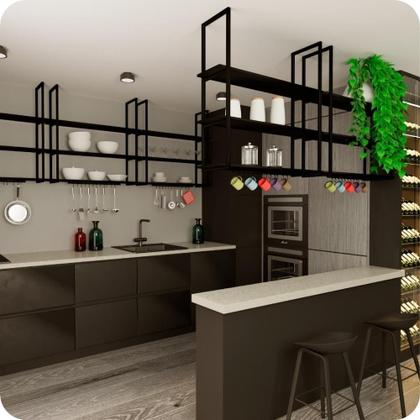 Imagem de Prateleira Estilo Industrial Suspensa Teto Cozinha 80cm P.P