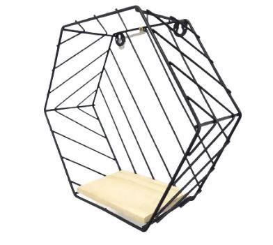 Imagem de Prateleira hexagonal metal/madeira decoração 25cm