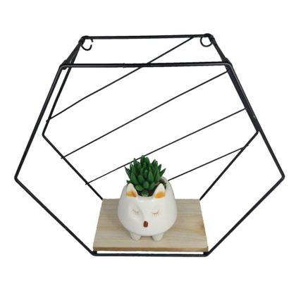Imagem de Prateleira hexagonal metal/madeira decoração 25cm