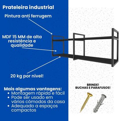 Imagem de Prateleira industrial nichos cozinha preto suporte industrial suspensa ferro madeirasimples