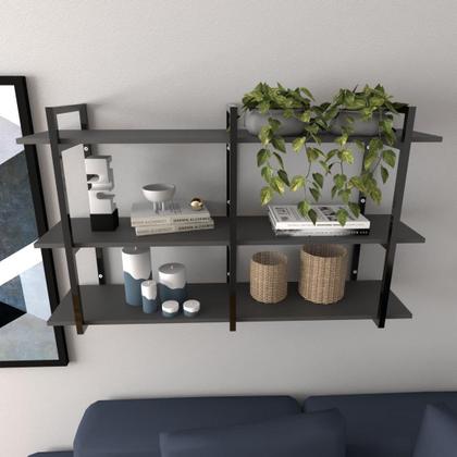 Imagem de Prateleira industrial sala estar estante nicho parede mdf suspensa pratileira ferro preto