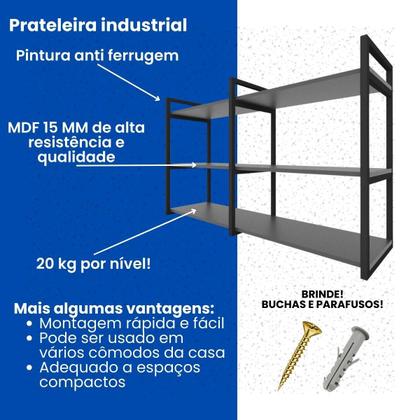 Imagem de Prateleira industrial sala estar estante nicho parede mdf suspensa pratileira ferro preto