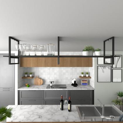 Imagem de Prateleira Industrial Suspensa Teto Cozinha pratileira prateleira mdf nicho industrial nichos para cozinha nichos