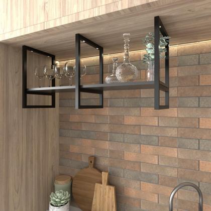 Imagem de Prateleira Industrial Suspensa Teto Cozinha pratileira prateleira mdf nicho industrial nichos para cozinha suporte