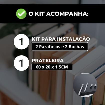 Imagem de Prateleira Madeira 60x20 Preto Com Suporte Invisível Parede Quarto Cozinha Banheiro Escritório Envio Imediato