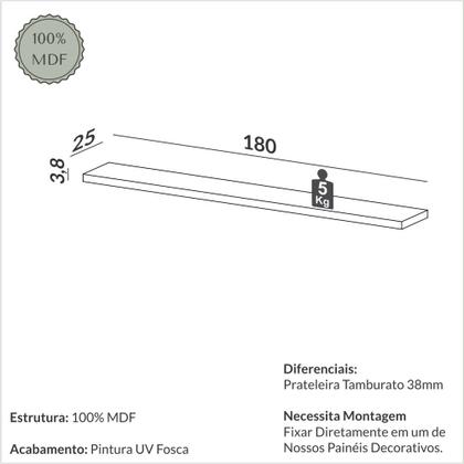 Imagem de Prateleira MDF decorativa com luzes LED e suporte invisível 1,80m Freijó Madeirado TB185L Pradel Móveis