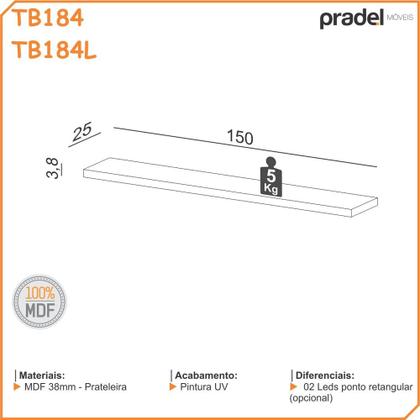Imagem de Prateleira MDF para Painel de TV com suporte invisível 1,50m TB184 Dalla Costa