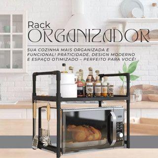 Imagem de Prateleira Microondas Cozinha Rack Organizador Forno Suporte Ganchos Faca Concha Talheres Tempero
