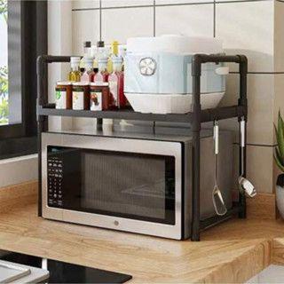 Imagem de Prateleira Microondas Cozinha Rack Organizador Forno Suporte Ganchos Faca Concha Talheres Tempero
