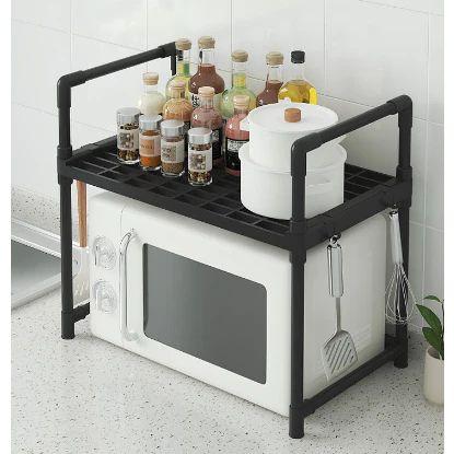 Imagem de Prateleira Microondas Cozinha Rack Organizador Forno Suporte Ganchos Faca Concha Talheres Tempero