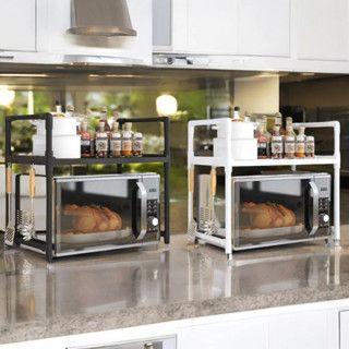 Imagem de Prateleira Microondas Cozinha Rack Organizador Forno Suporte Ganchos Faca Concha Talheres Tempero