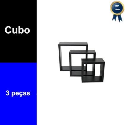 Imagem de Prateleira Nicho Cubo Quadrado MDP 15mm 3 Peças - Preto