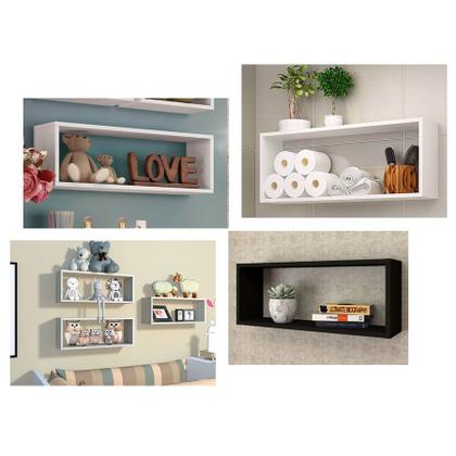 Imagem de Prateleira Nicho Modulo Retangular Branco Amadeirada 4un